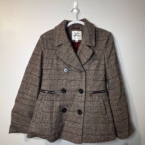 Maralyn & Me Brown Plaid Double-Breasted Pea Coat